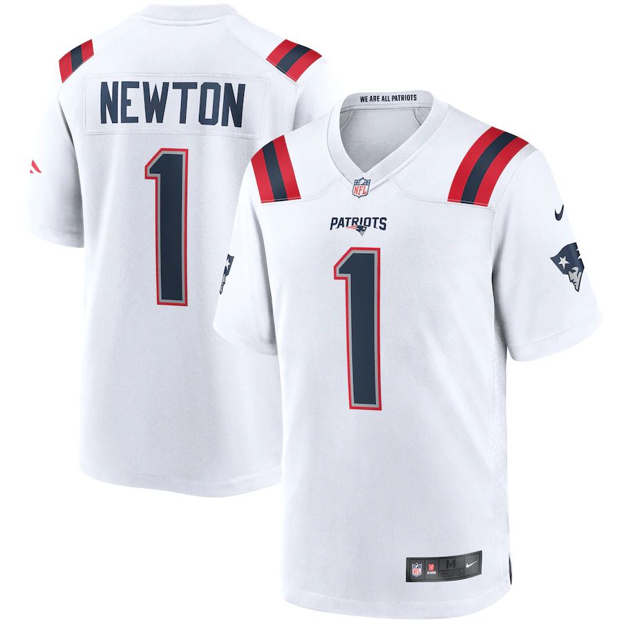 Men New England Patriots 1 Cam Newton Nike White Game NFL Jerse